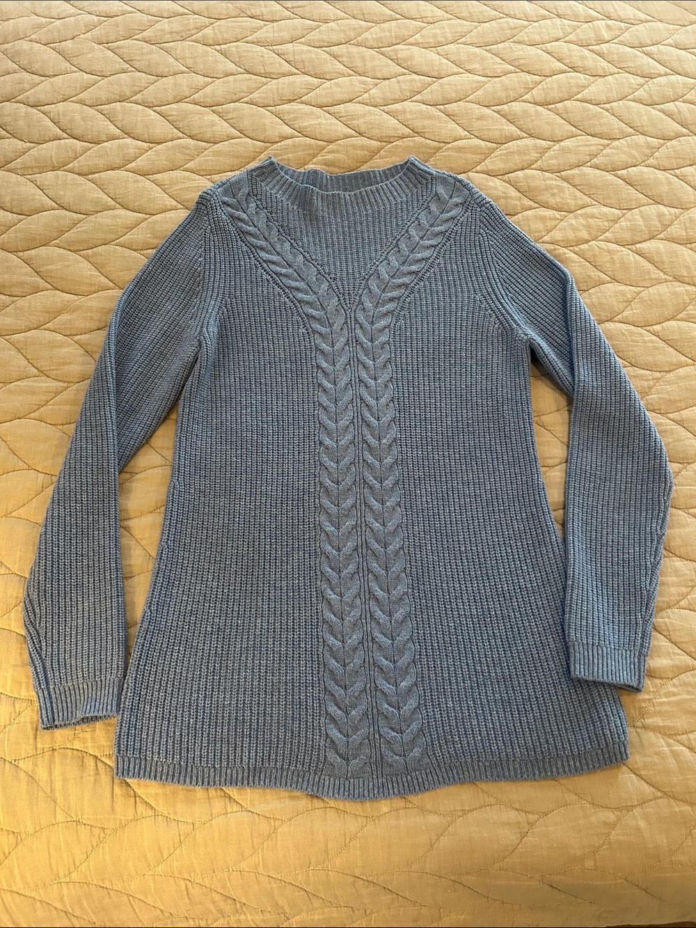Talbots Blue Nylon/Lambs Wool Cable Knit Tunic Sweater